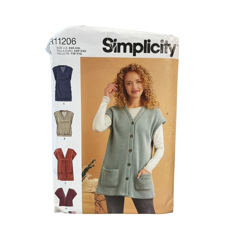 Simplicity R11206 Misses' Knit Vests XXS-XXL Modern Sewing Pattern